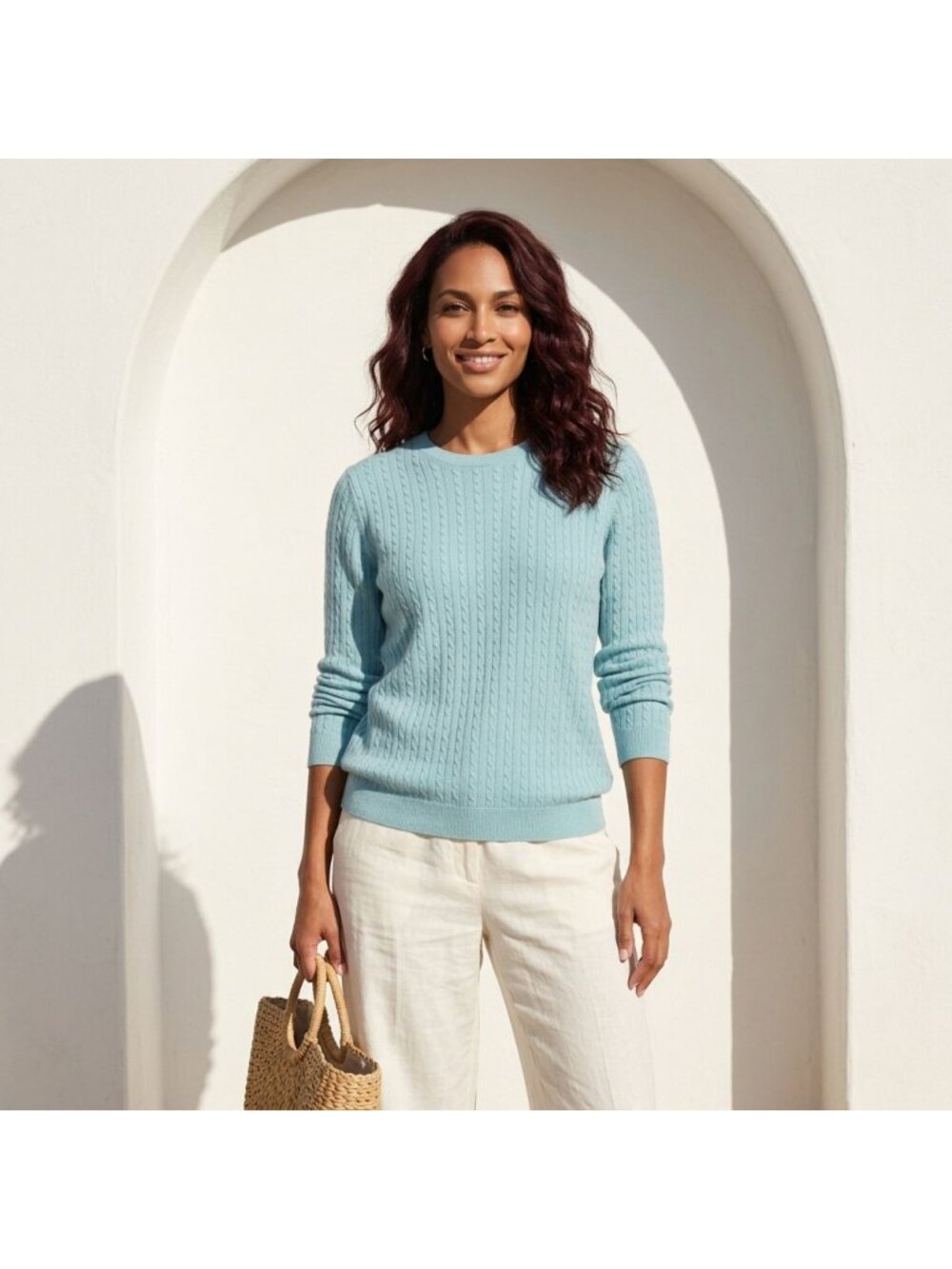 Pendleton Cable Knit Blue Cashmere Crew Neck Sweater In Sky Blue 3X